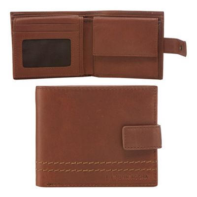 RJR.John Rocha Brown leather chunky stitched tab wallet in a gift box